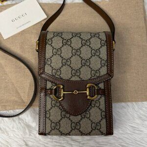 Gucci GG Supreme Horsebit brown ebony phone bag